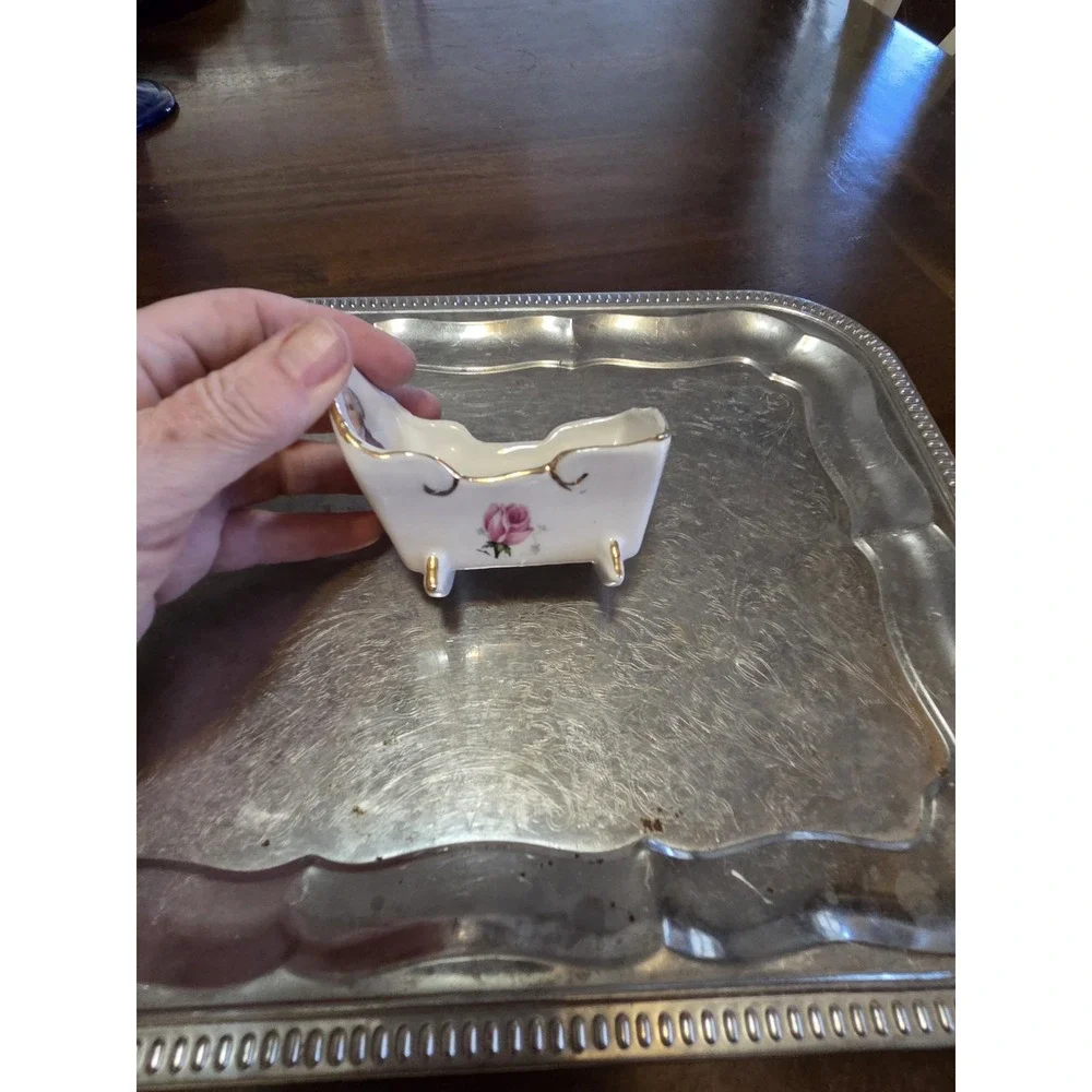 Mount Vernon floral porcelain trinket box, Shaped Like Baby Cradle